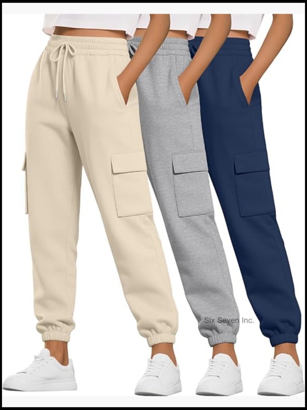3 Pack Women's Cargo Sweatpants Joggers High Waist with Pockets Workout